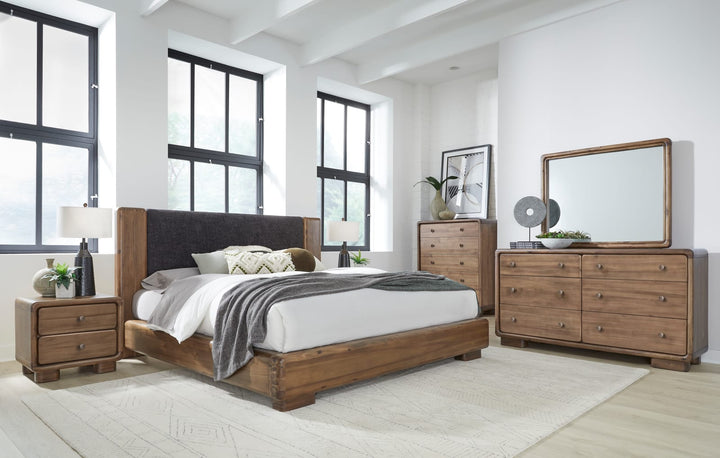 Boka Queen-Size Chenille Upholstered Platform Bed in Black and Impala – view 12