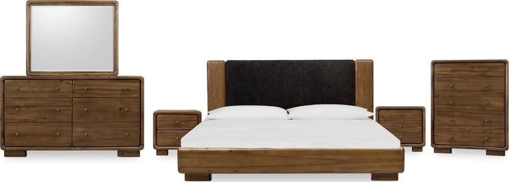 Boka Queen-Size Chenille Upholstered Platform Bed in Black and Impala – view 13