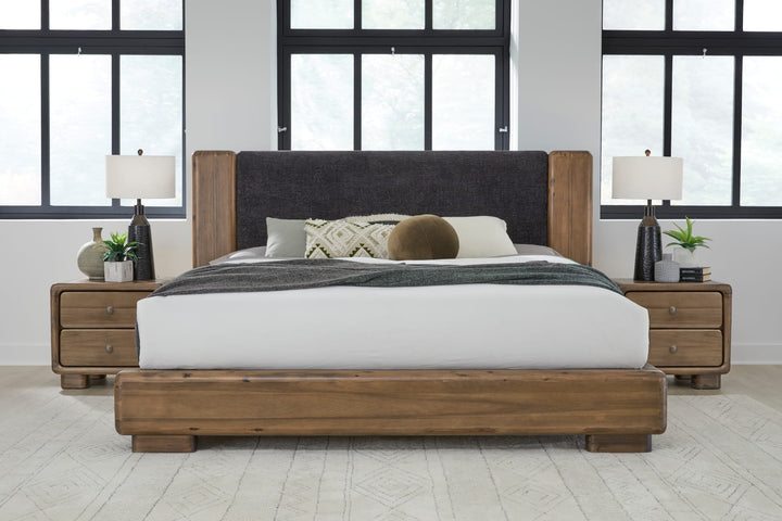 Boka Queen-Size Chenille Upholstered Platform Bed in Black and Impala – view 2