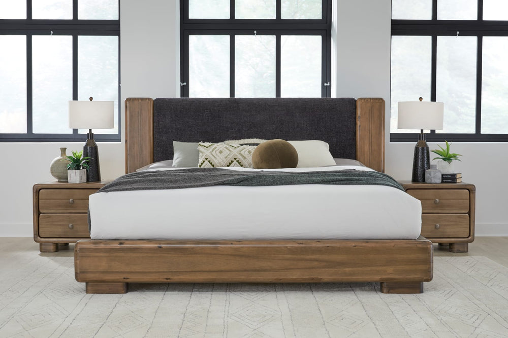 Boka King-Size Chenille Upholstered Platform Bed in Black and Impala – view 2