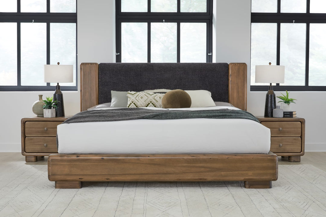Boka King-Size Chenille Upholstered Platform Bed in Black and Impala – view 2