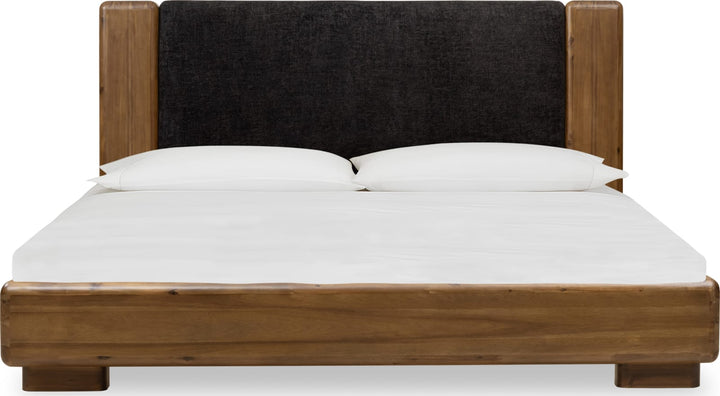 Boka Queen-Size Chenille Upholstered Platform Bed in Black and Impala – view 4
