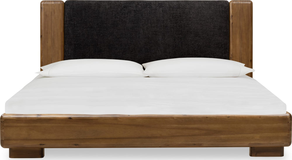 Boka Queen-Size Chenille Upholstered Platform Bed in Black and Impala – view 4