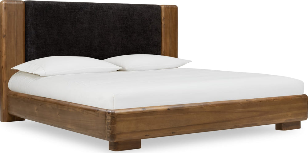 Boka Full-size Chenille Upholstered Acacia Wood Platform Bed in Black and Impala – view 5