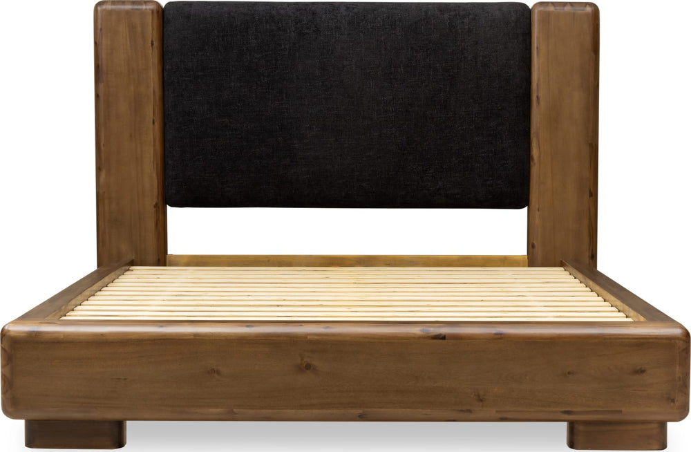 Boka Full-size Chenille Upholstered Acacia Wood Platform Bed in Black and Impala – view 7