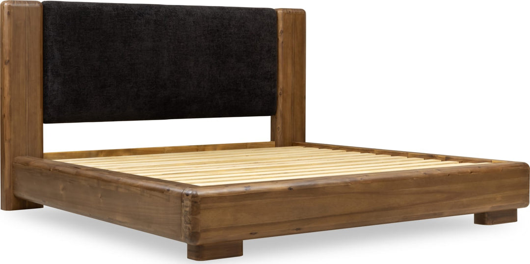 Boka Queen-Size Chenille Upholstered Platform Bed in Black and Impala – view 8