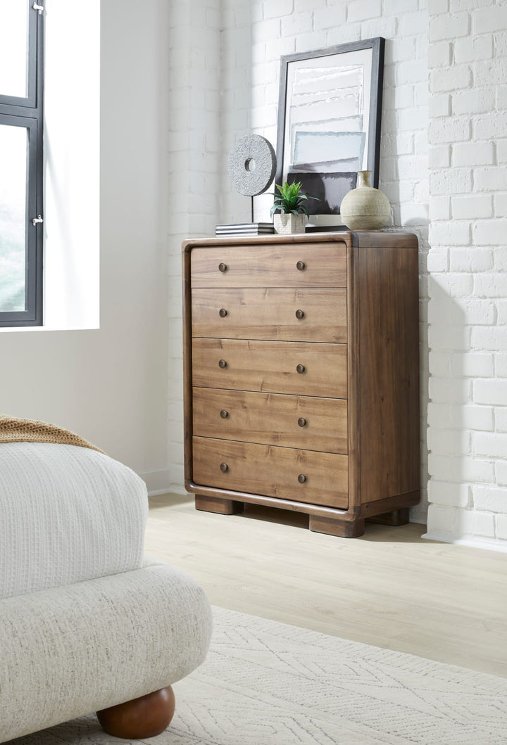 Boka Five Drawer Acacia Wood Chest in Impala