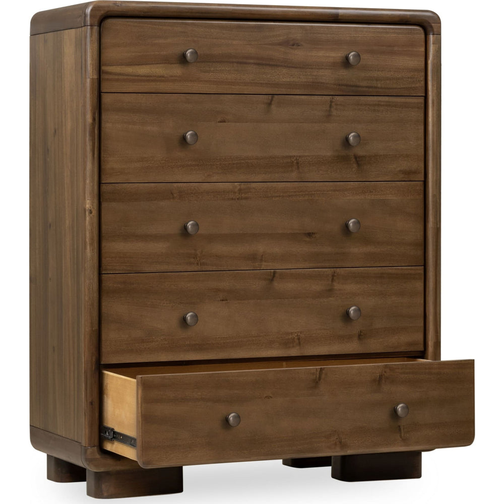 Boka Five Drawer Acacia Wood Chest in Impala, side view
