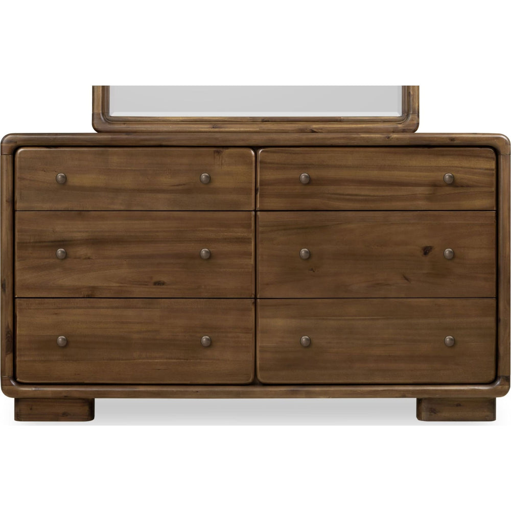 Boka Six Drawer Acacia Wood Dresser in Impala, close-up view