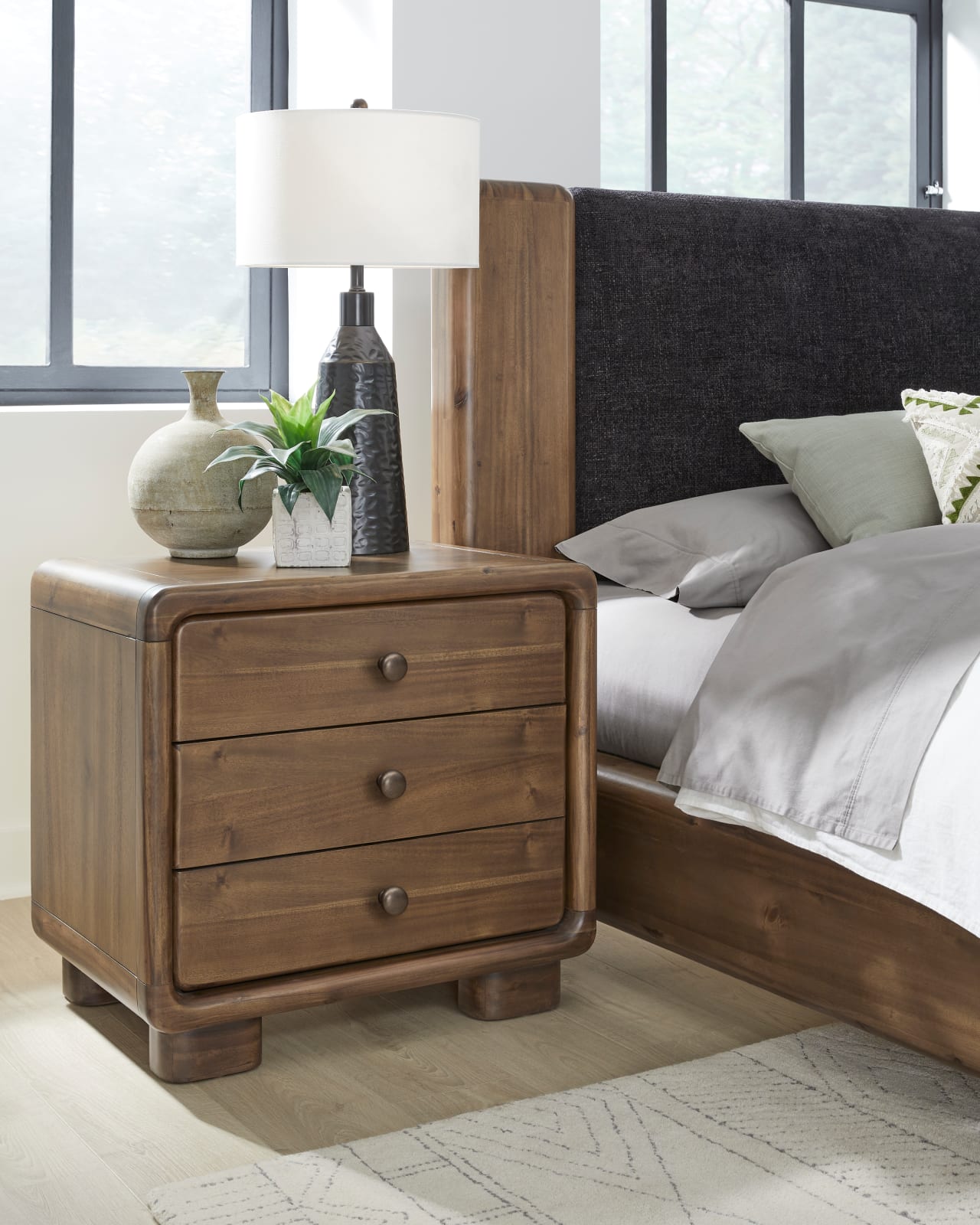 Boka Three Drawer Acacia Wood Nightstand in Impala