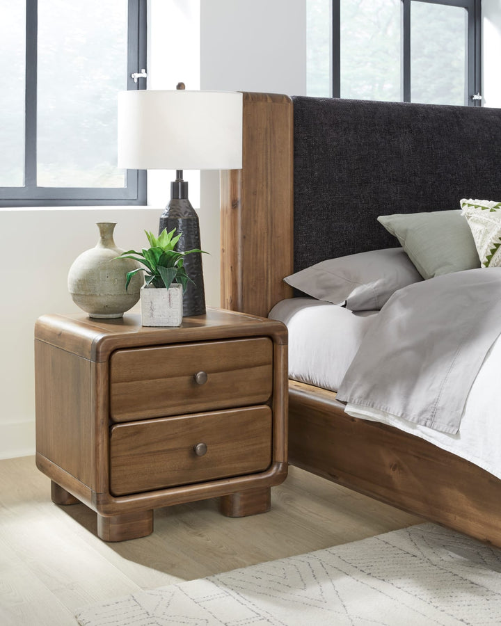Boka Two Drawer Acacia Wood Nightstand in Impala