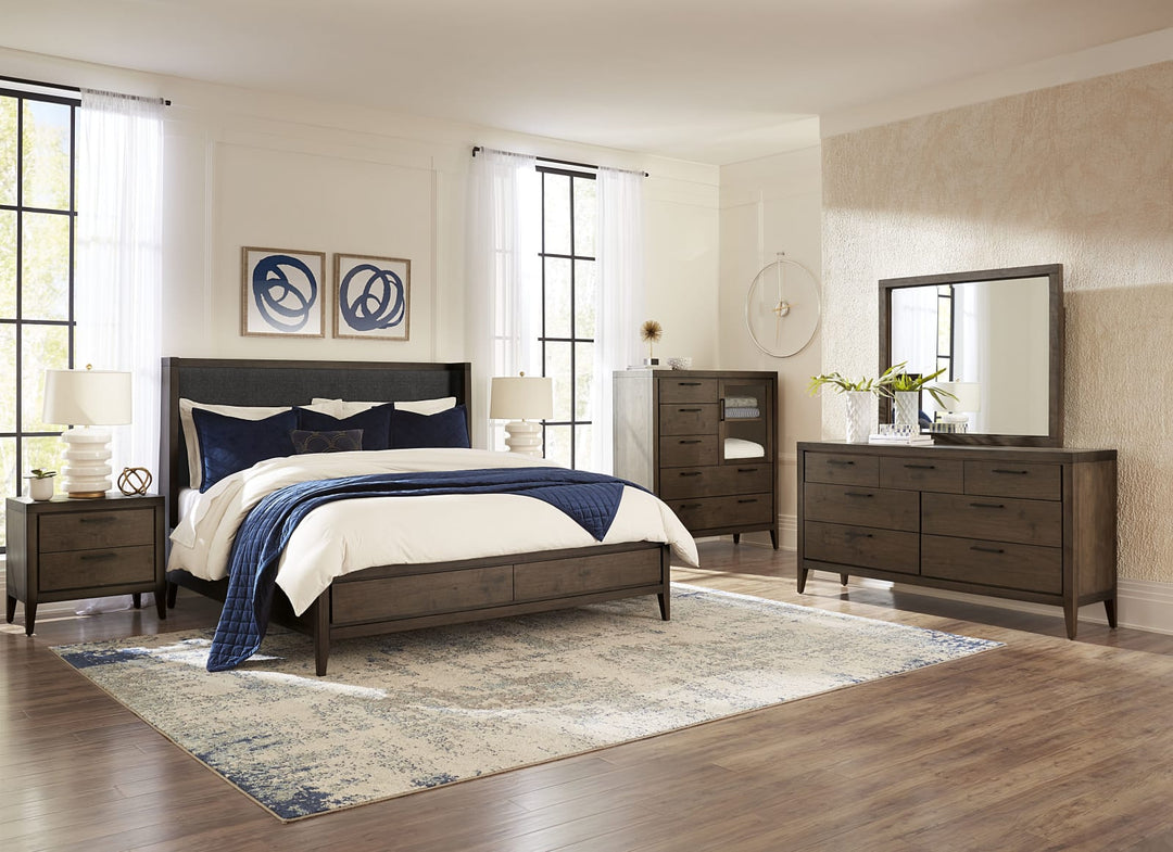 Boracay California King-size Upholstered Wingback Storage Bed in Wild Oats Brown – view 10