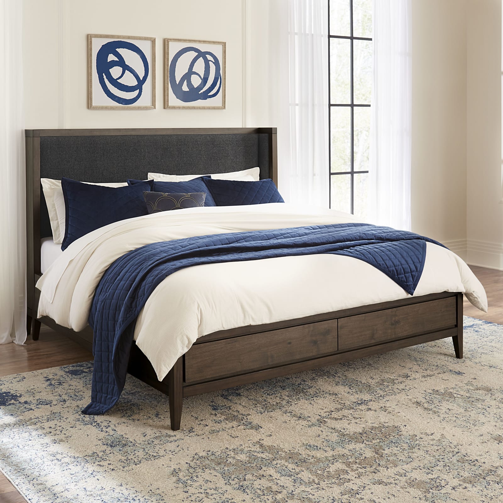 Boracay King-size Upholstered Wingback Storage Bed in Wild Oats Brown
