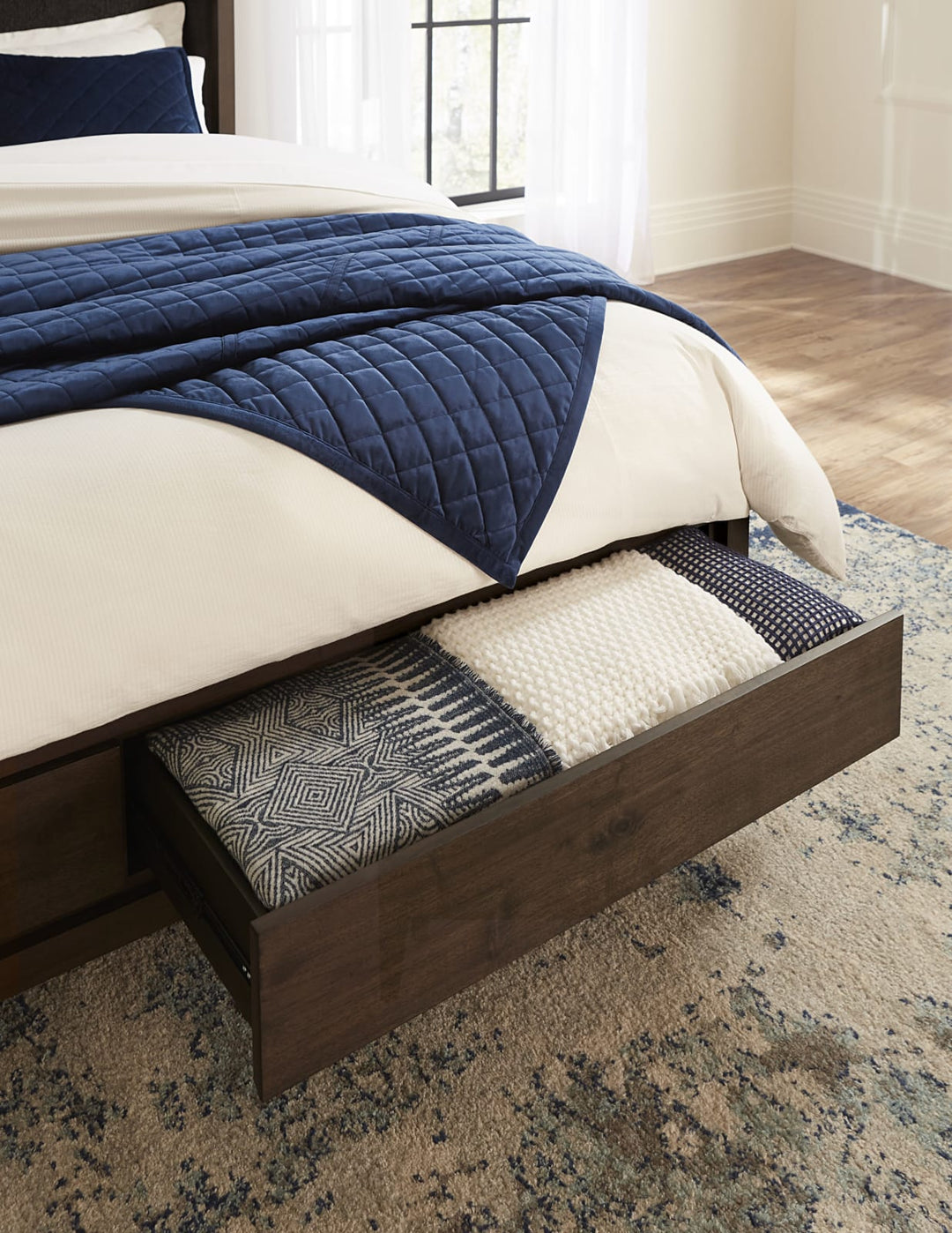 Boracay Queen-size Upholstered Wingback Storage Bed in Wild Oats Brown – view 3