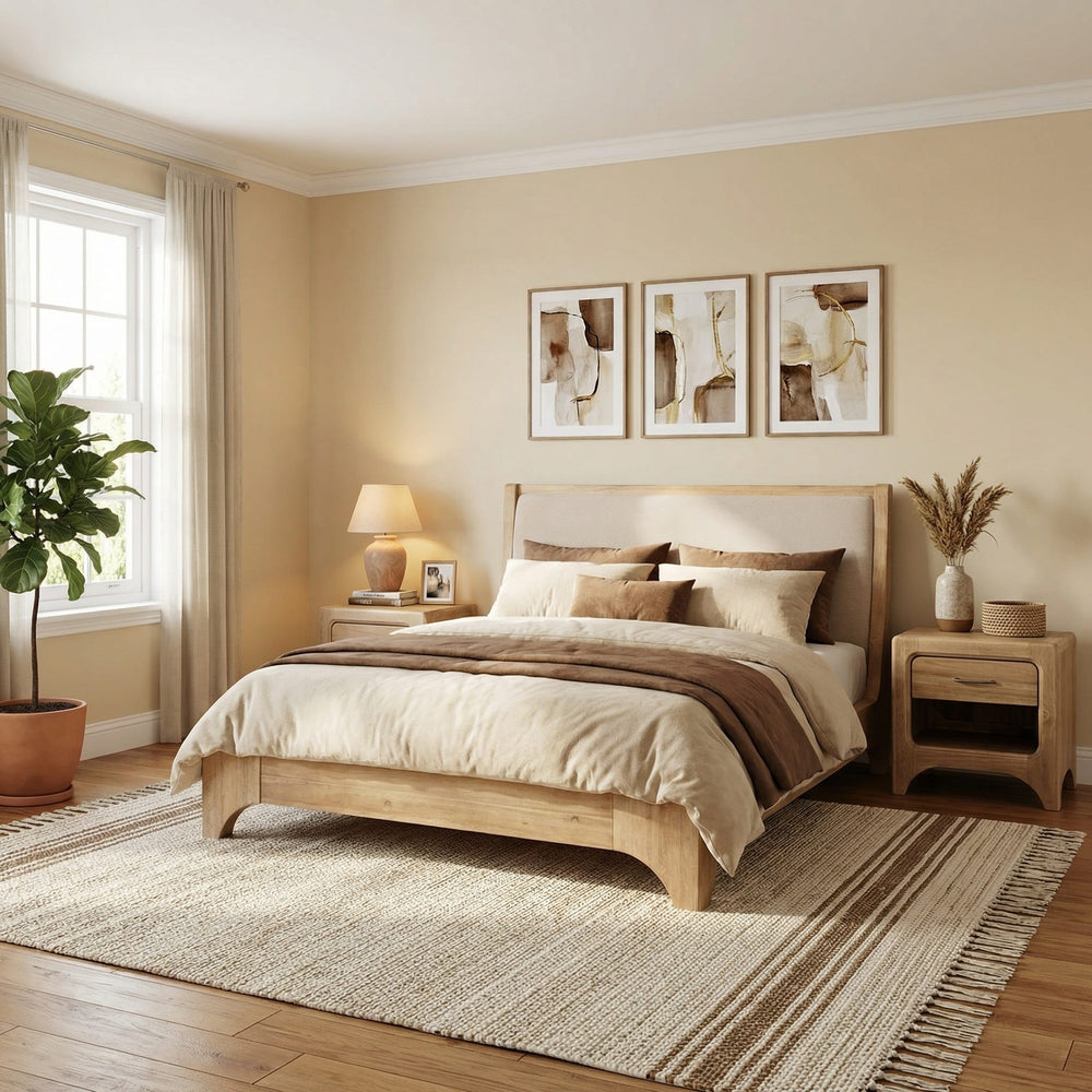 Brentwood Queen Upholstered Wood Bed in Brioche