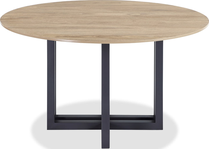 CEO Wood Pattern Round Sintered Stone Dining Table in Gunmetal and Washed Oak – view 2