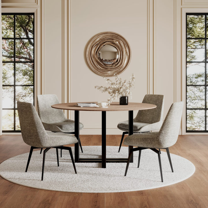 CEO Wood Pattern Round Sintered Stone Dining Table in Gunmetal and Washed Oak – view 6
