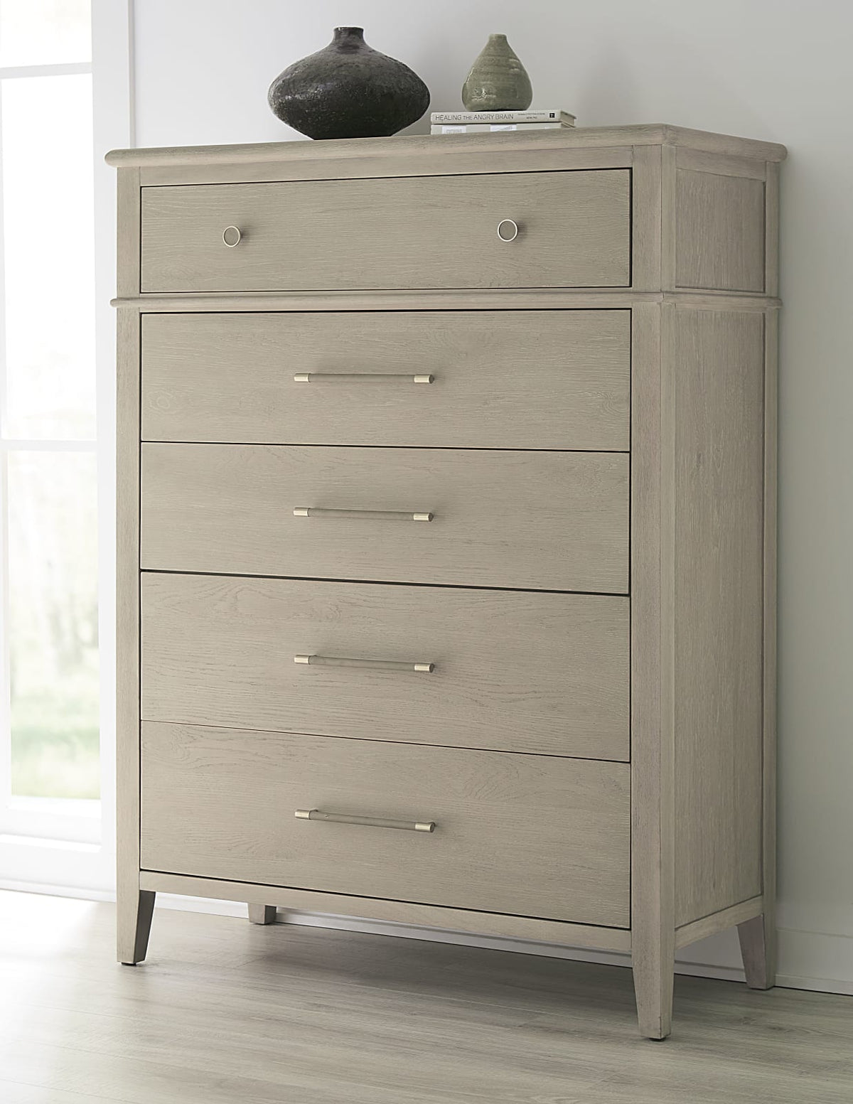 Camden Five Drawer Oak Wood Chest in Chai