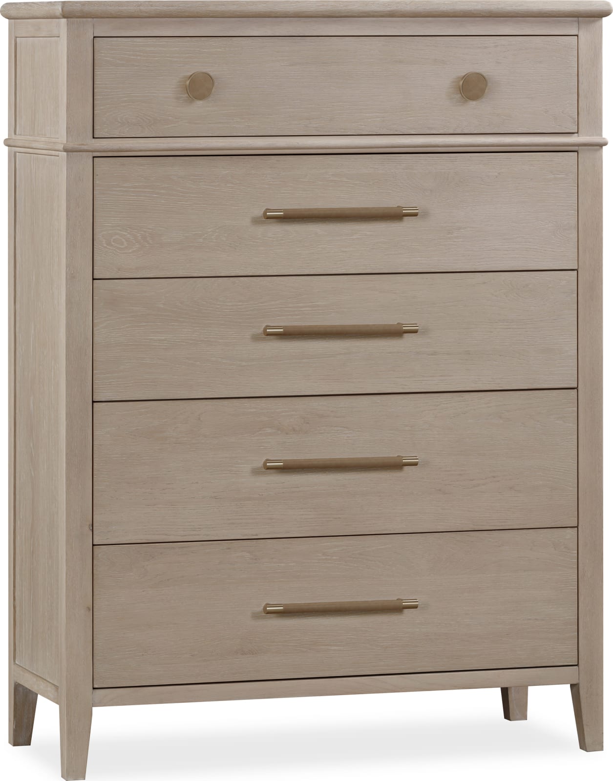Camden Five Drawer Oak Wood Chest in Chai – view 2