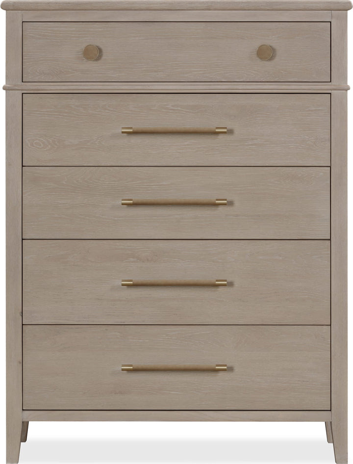 Camden Five Drawer Oak Wood Chest in Chai – view 3
