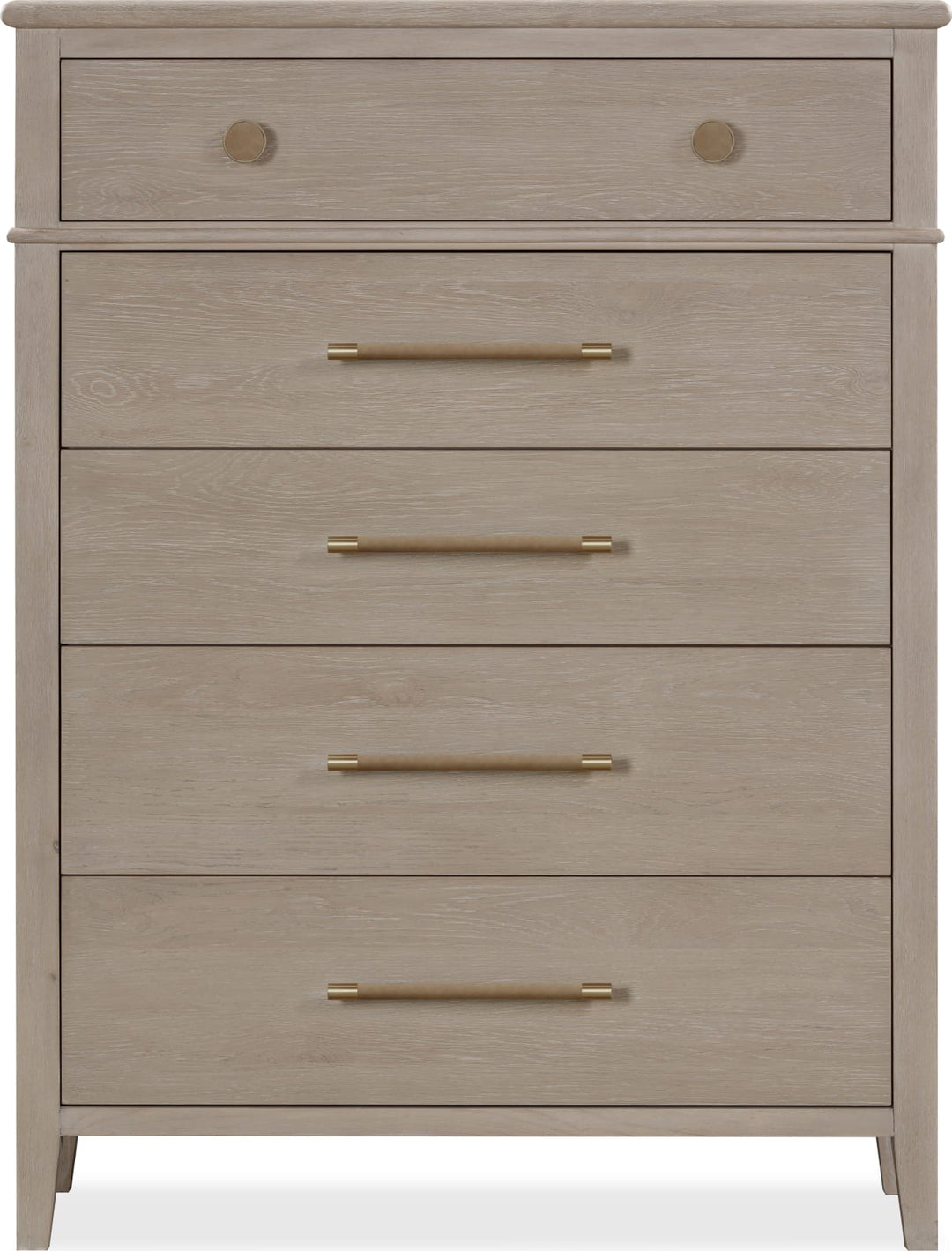 Camden Five Drawer Oak Wood Chest in Chai – view 3