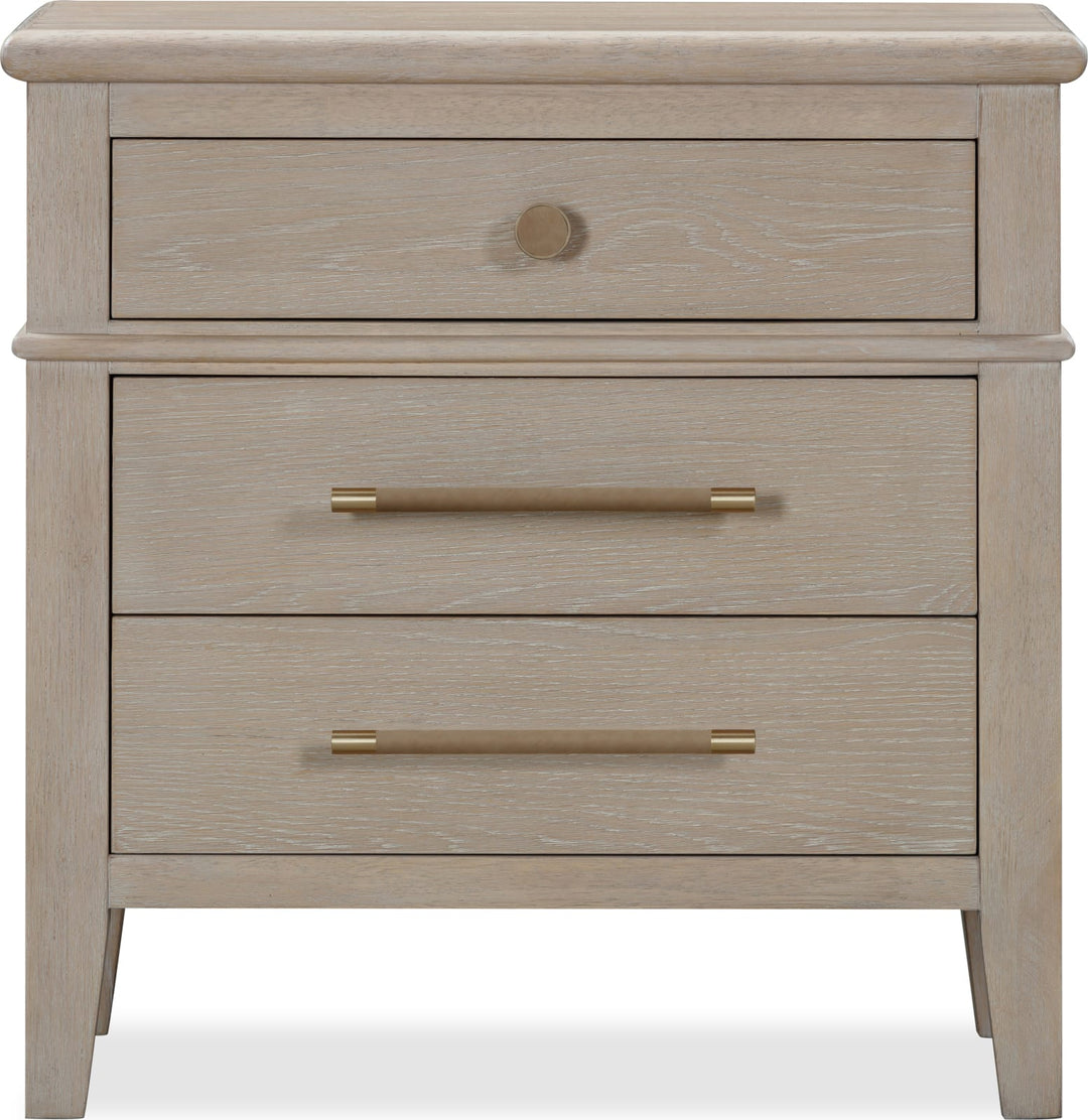 Camden Three Drawer Oak Wood Nightstand in Chai – view 2