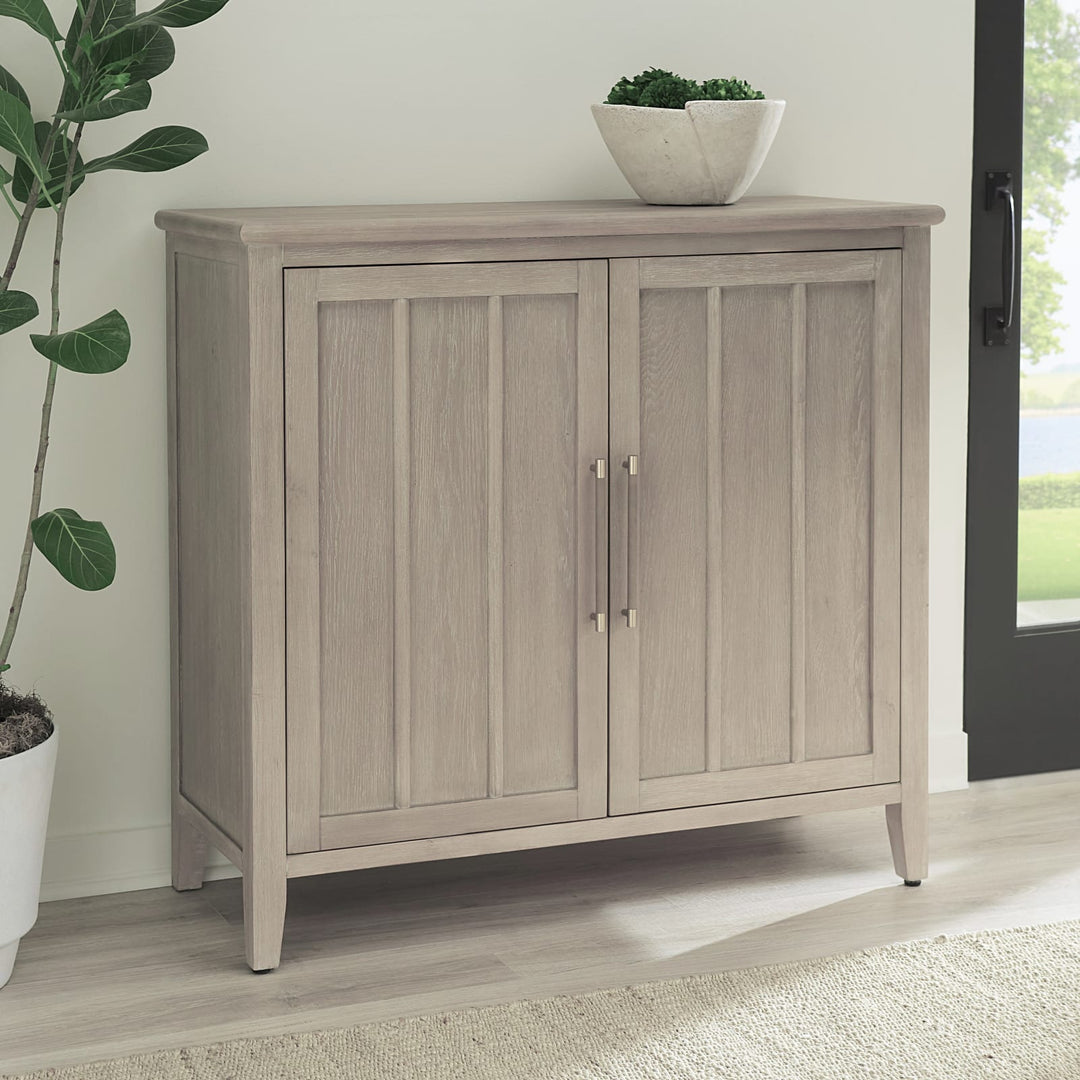Camden Two Door Two Drawer Bar Cabinet with Stemware Rack and Wine Rack in Chai – view 2