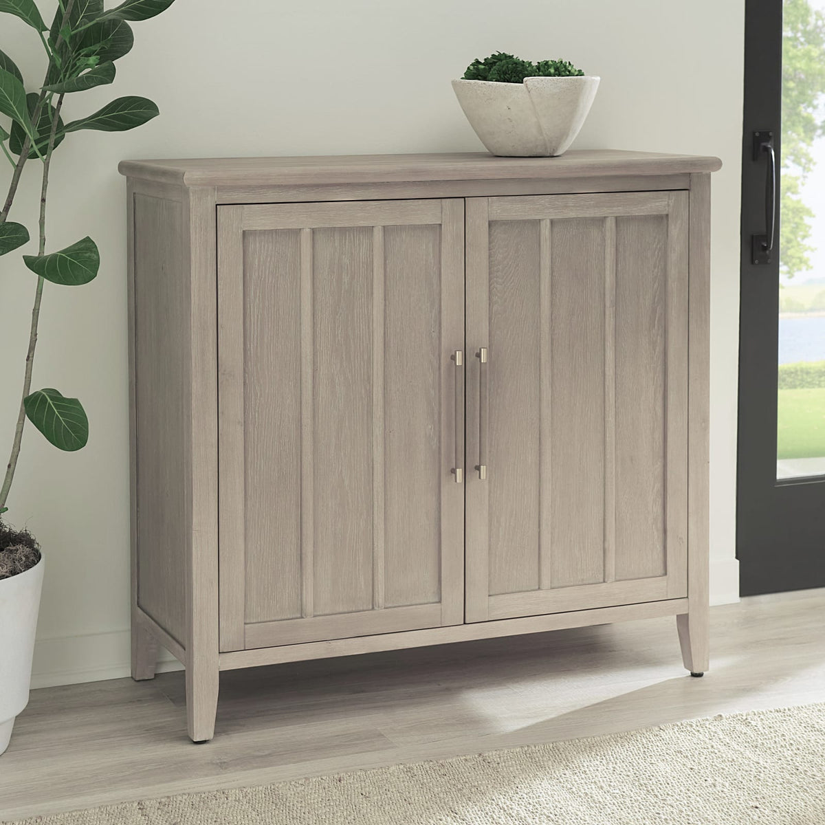Camden Two Door Two Drawer Bar Cabinet with Stemware Rack and Wine Rack in Chai view 2