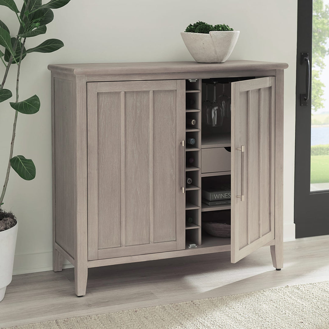 Camden Two Door Two Drawer Bar Cabinet with Stemware Rack and Wine Rack in Chai – view 3