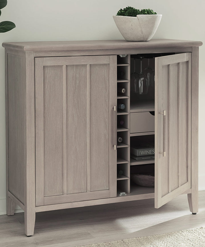 Camden Two Door Two Drawer Bar Cabinet with Stemware Rack and Wine Rack in Chai – view 4