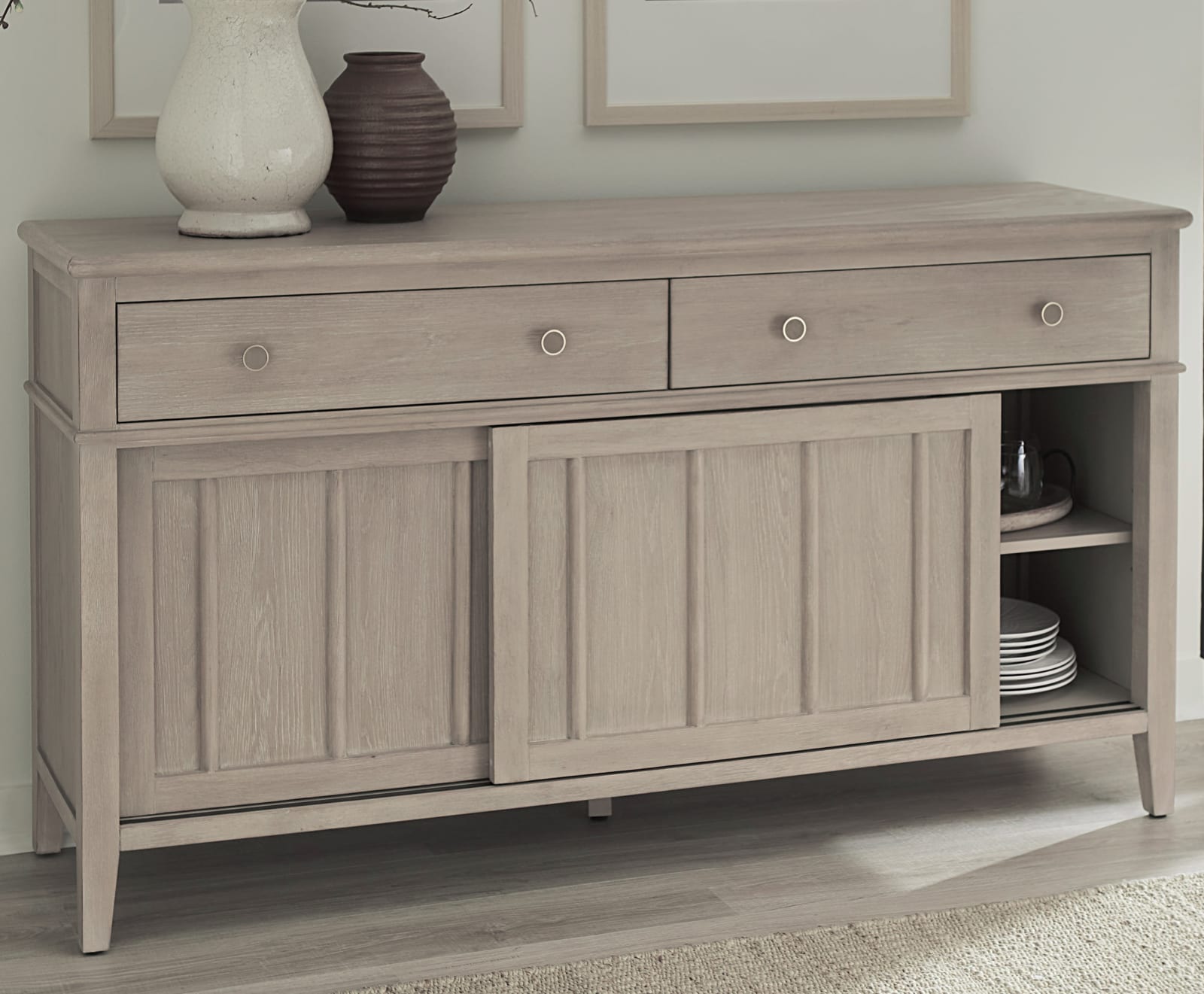 Camden Two Drawer Two Door Oak Wood Sideboard in Chai – view 2
