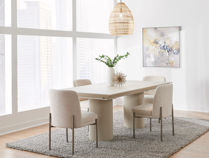 Cannon Stone Top Double Pedestal Extension Dining Table with Ivory Wood Base – view 3