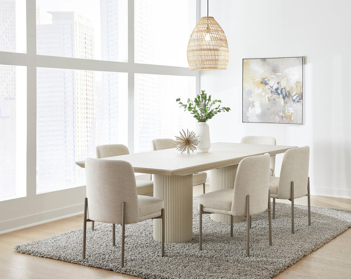 Cannon Stone Top Double Pedestal Extension Dining Table with Ivory Wood Base – view 4