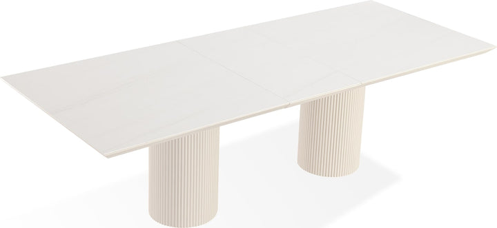 Cannon Stone Top Double Pedestal Extension Dining Table with Ivory Wood Base – view 5