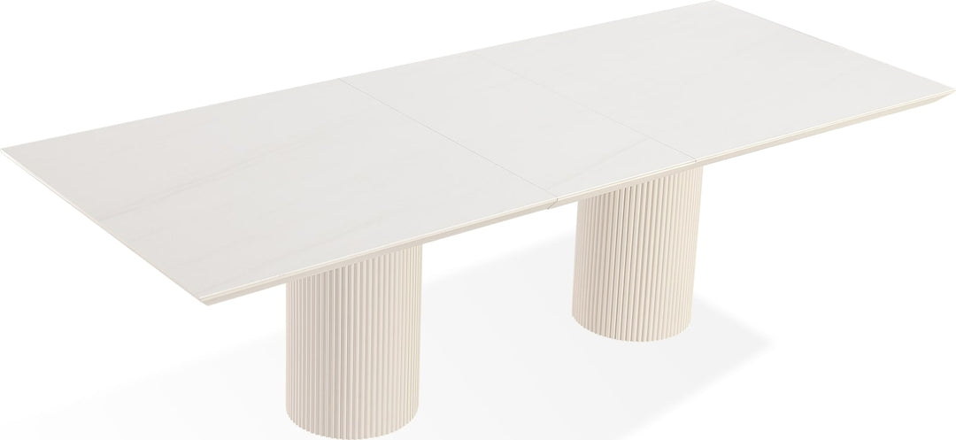 Cannon Stone Top Double Pedestal Extension Dining Table with Ivory Wood Base – view 5