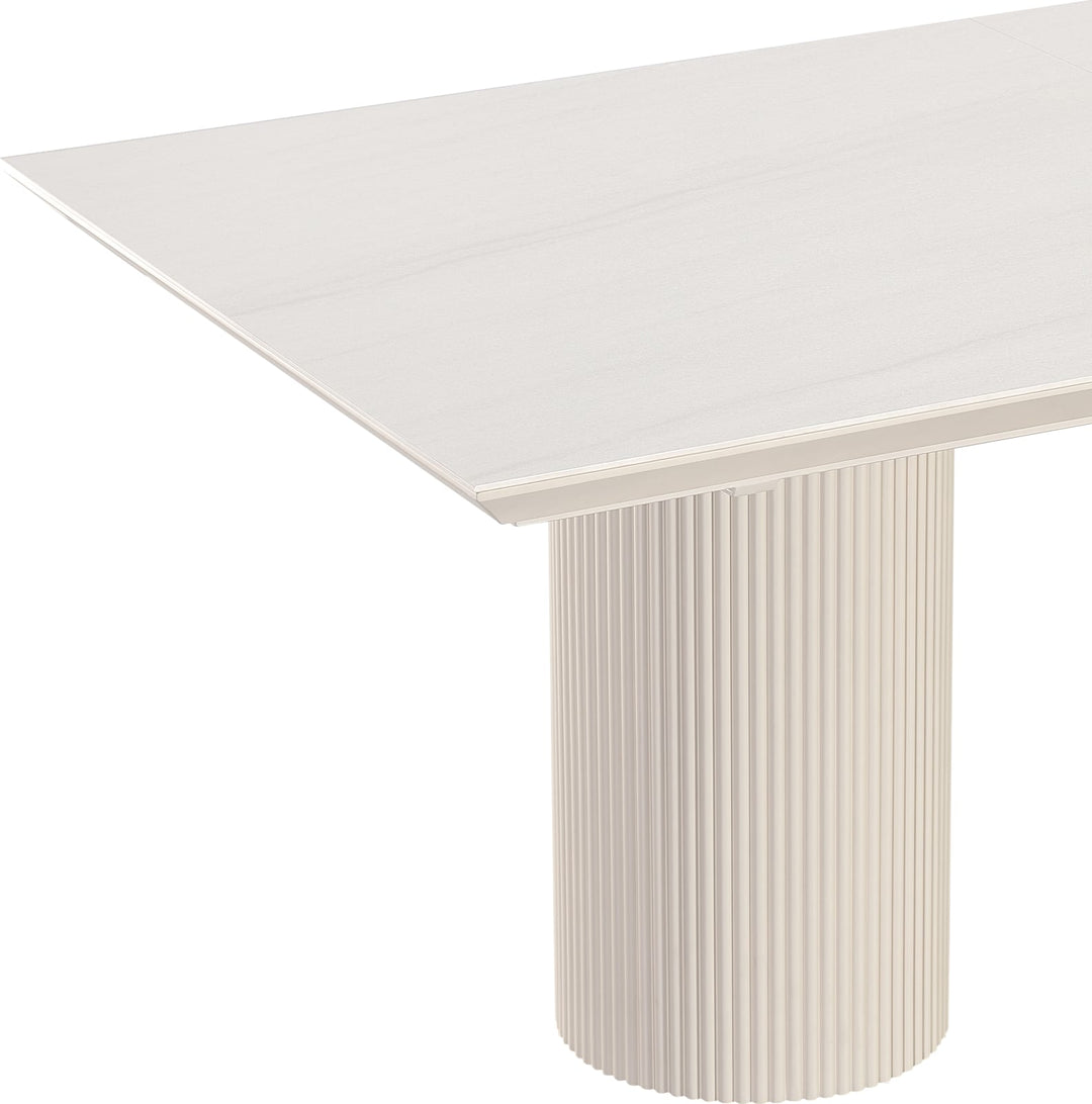 Cannon Stone Top Double Pedestal Extension Dining Table with Ivory Wood Base – view 7
