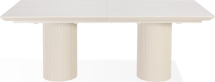 Cannon Stone Top Double Pedestal Extension Dining Table with Ivory Wood Base – view 8