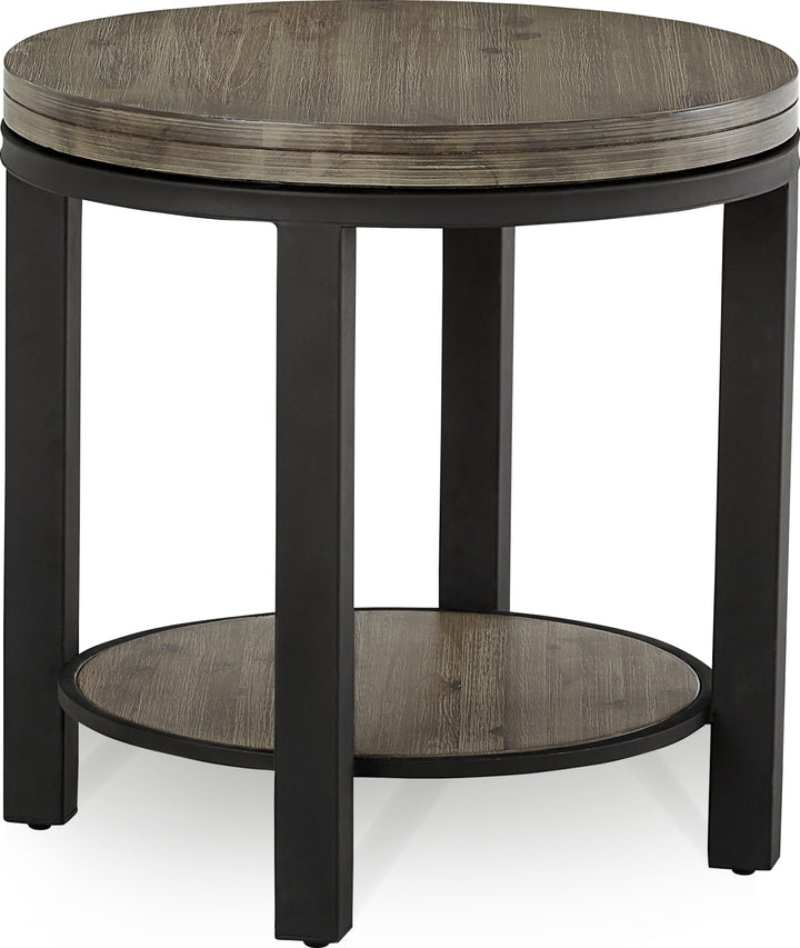 Canyon Solid Wood and Metal Round End Table in Washed Grey – view 3