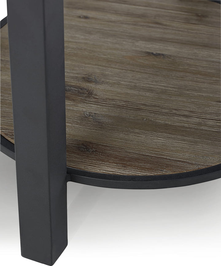 Canyon Solid Wood and Metal Round End Table in Washed Grey – view 4