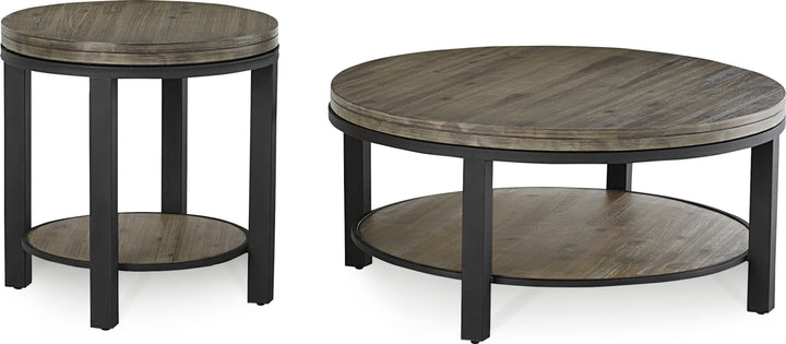 Canyon Solid Wood and Metal Round End Table in Washed Grey – view 6