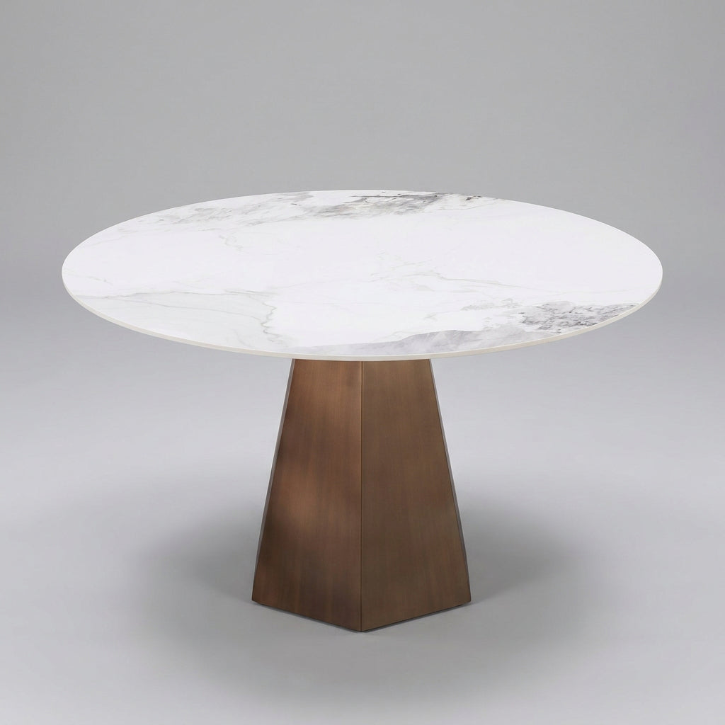 Carmel Stone Top Round Dining Table in Chanelle and Bronze