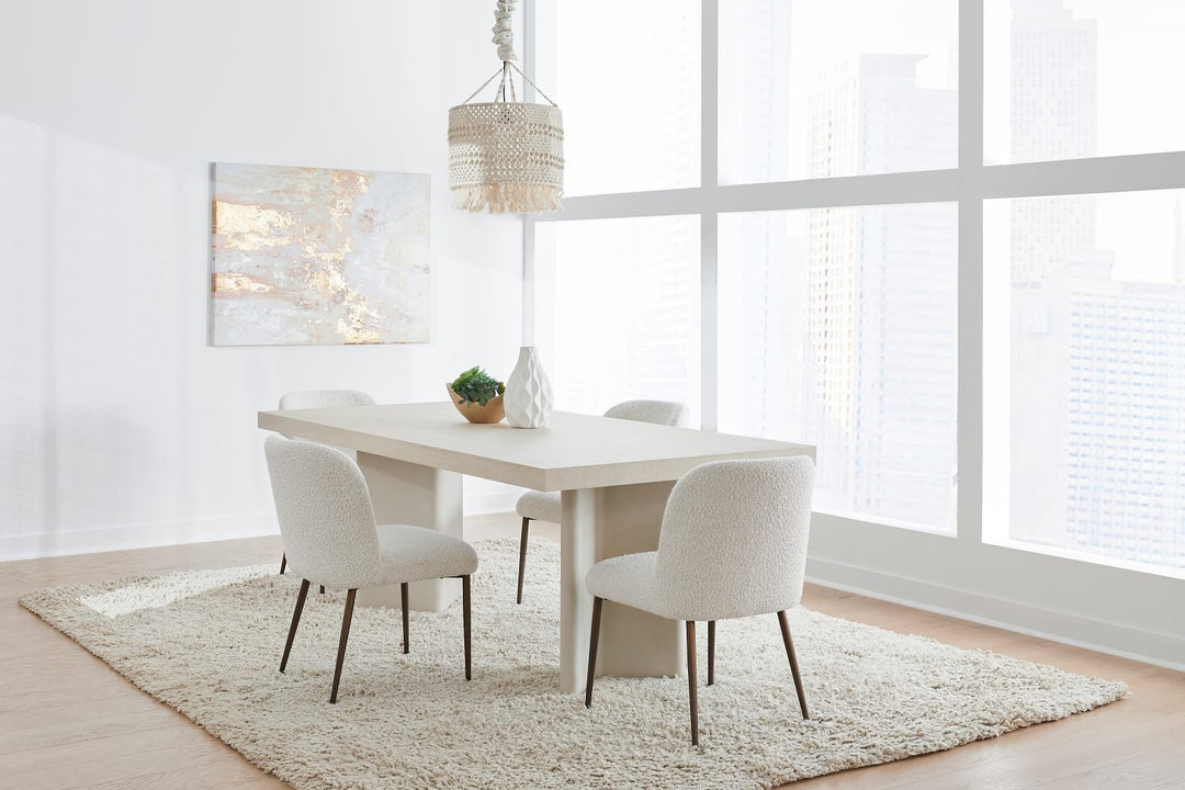 Caye Stone Top Double Pedestal Dining Table with Ivory Cement Base – view 3