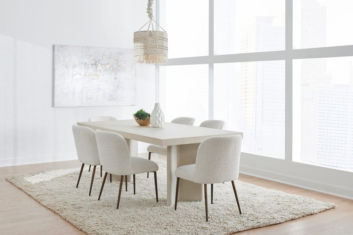Caye Stone Top Double Pedestal Dining Table with Ivory Cement Base – view 4