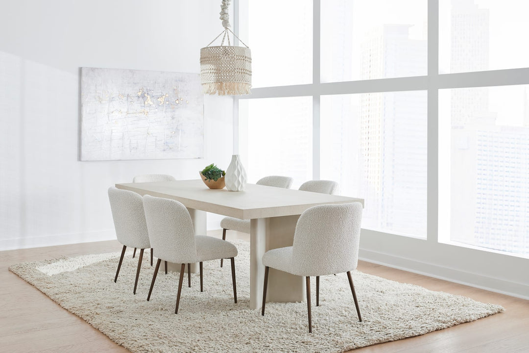 Caye Stone Top Double Pedestal Dining Table with Ivory Cement Base – view 4