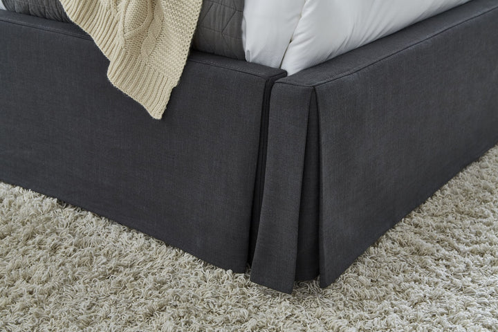 Cheviot Full-Size Upholsterd Skirted Storage Panel Bed in Iron – view 3