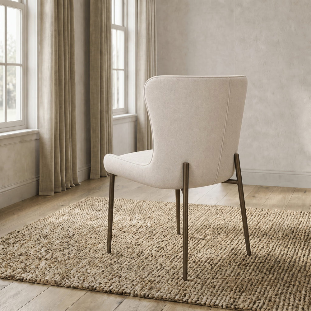 Conway Linen Blend Upholstered Metal Leg Dining Chair in Cereal and Vintage Bronze