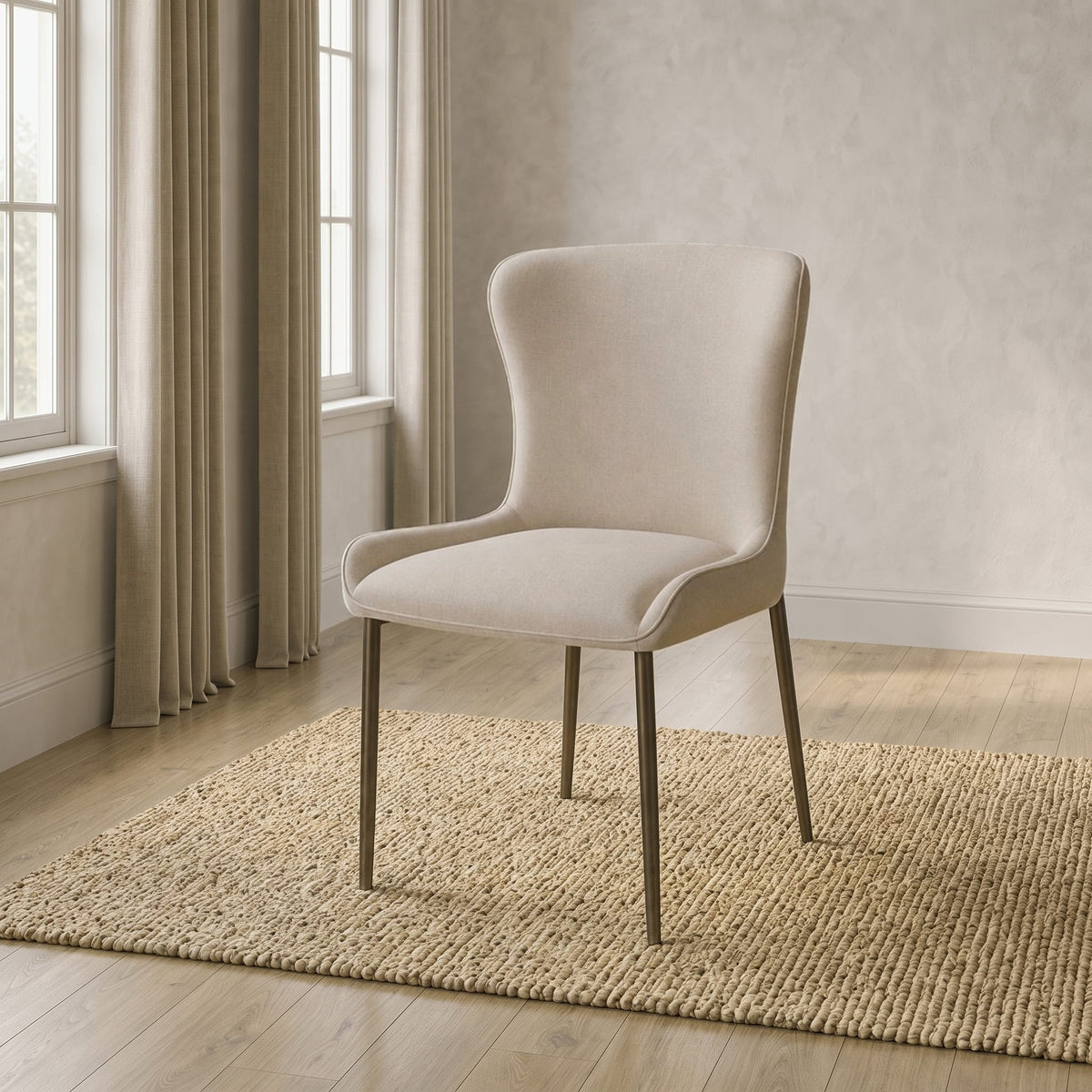 Conway Linen Blend Upholstered Metal Leg Dining Chair in Cereal and Vintage Bronze