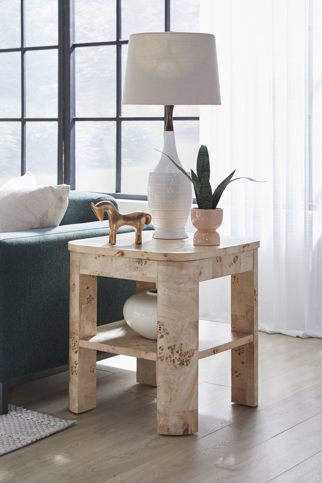 Cosmo Mappa Burl End Table in Amber Kiss
