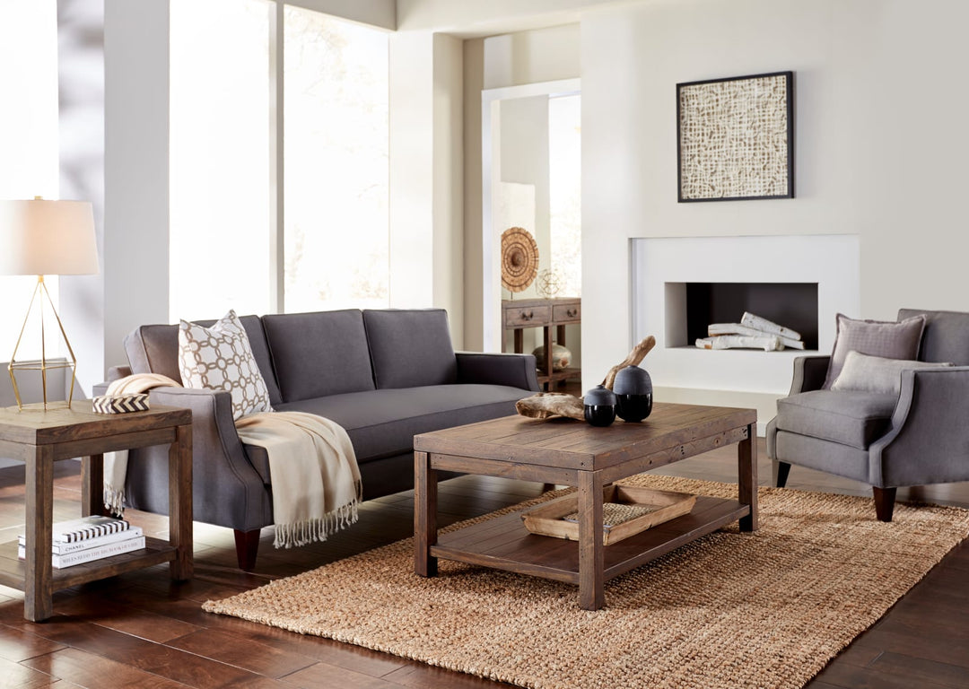 Craster Reclaimed Wood Rectangular Coffee Table in Smoky Taupe – view 2