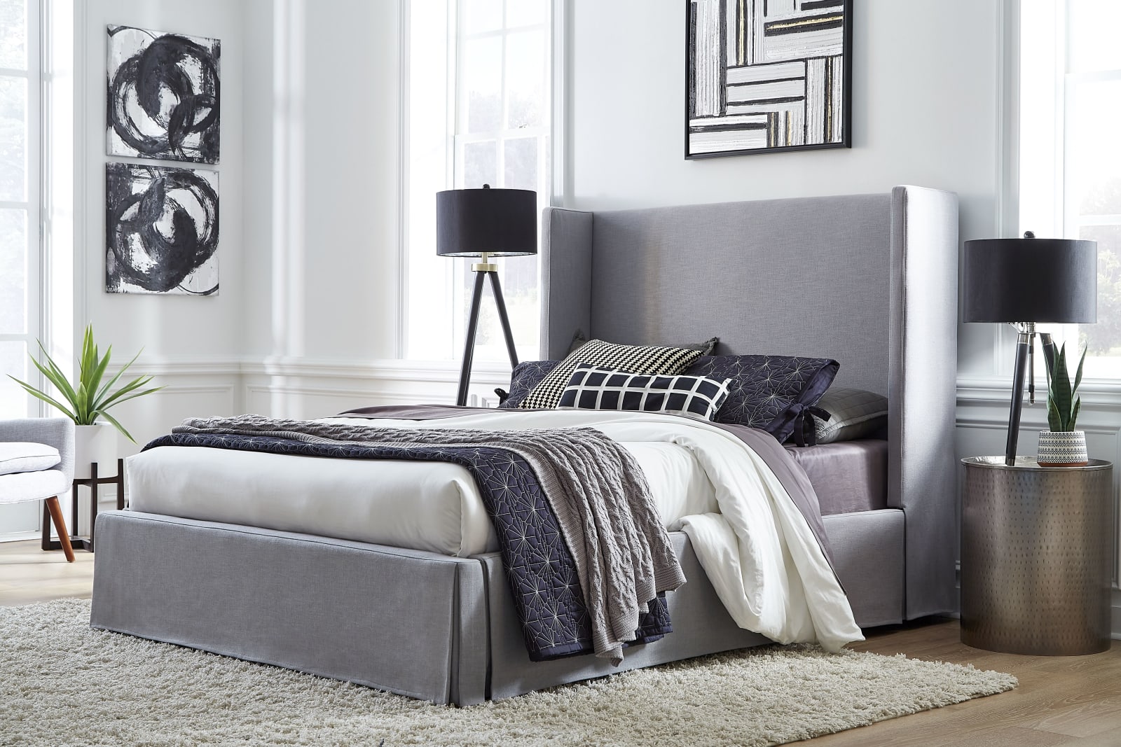 Cresta Full-Size Upholstered Skirted Storage Panel Bed in Fog – view 2